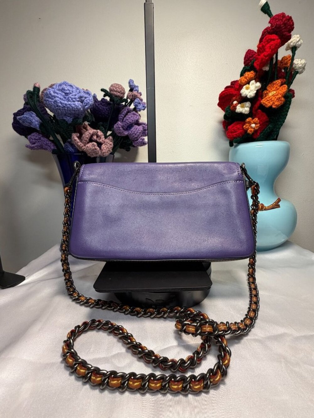 Coach Woven Leather Crossbody Bag With Chain Strap & Colorful Detailing - Purple - Picture 2 of 8